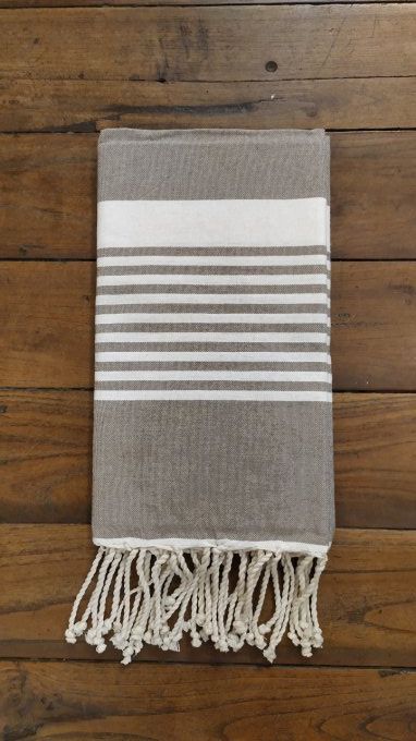 Fouta Arthur Beige/white multi stripe flat weaving 2x1m   