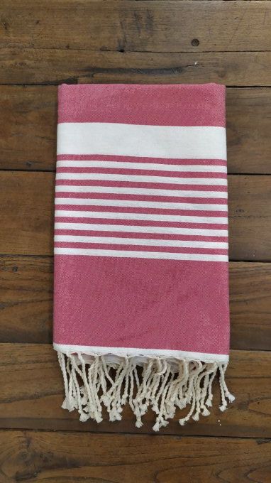 Fouta Arthur Fuschia/white multi stripe flat weaving 2x1m   