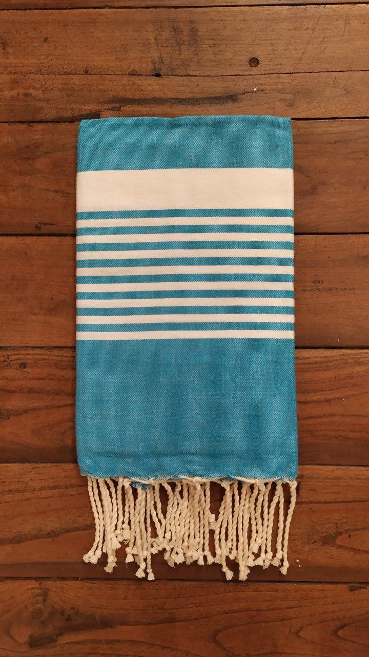 Fouta Arthur Ocean Blue/white multi stripe flat weaving 2x1m  