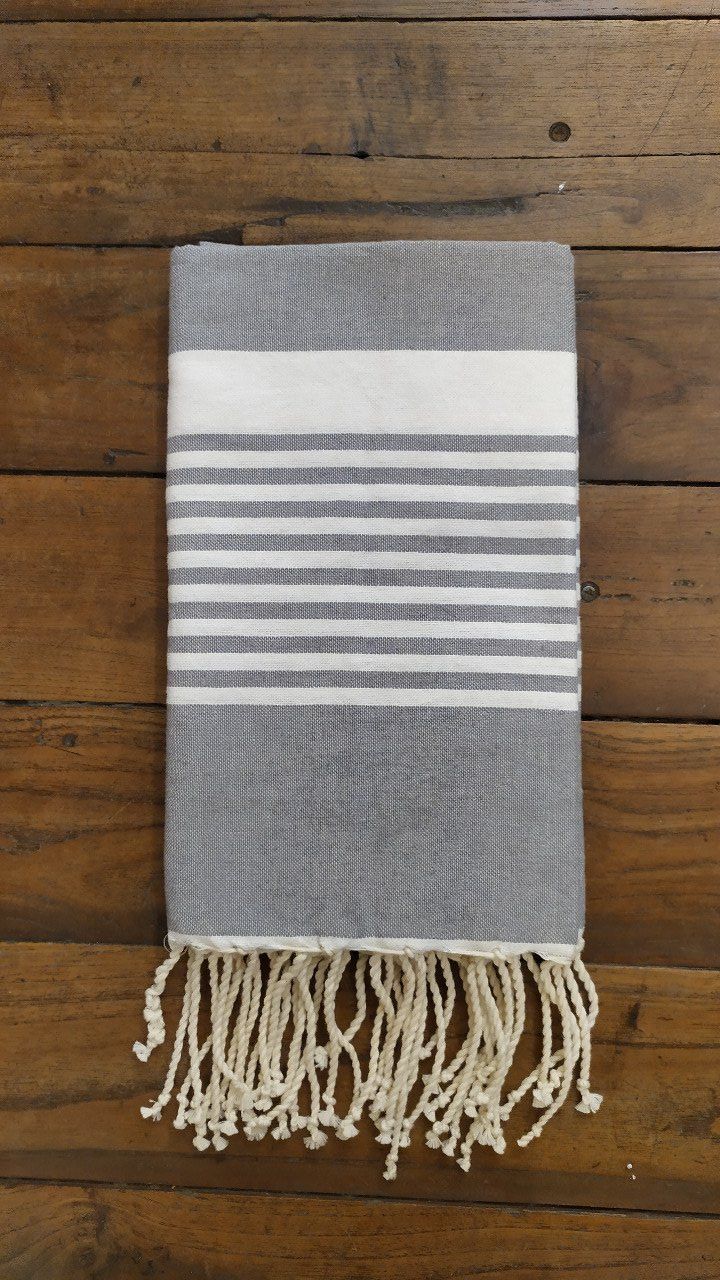 Fouta Arthur Medium Grey/white multi stripe flat weaving 2x1m   