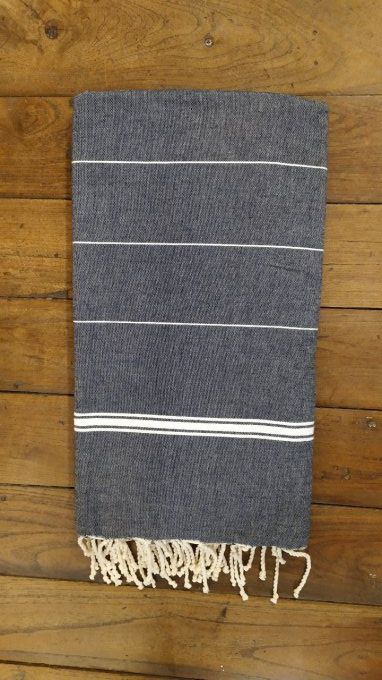 Fouta Black - Thin White stripes - Flat weaving 3x2m  