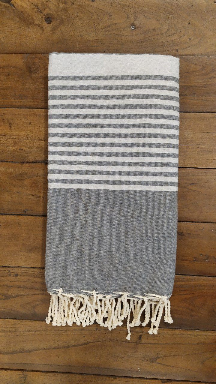 Fouta Dark Grey -  Light Grey stripes Flat weaving 3x2m  