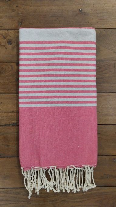 Fouta Fuschia -  Grey stripes Flat weaving 3x2m  