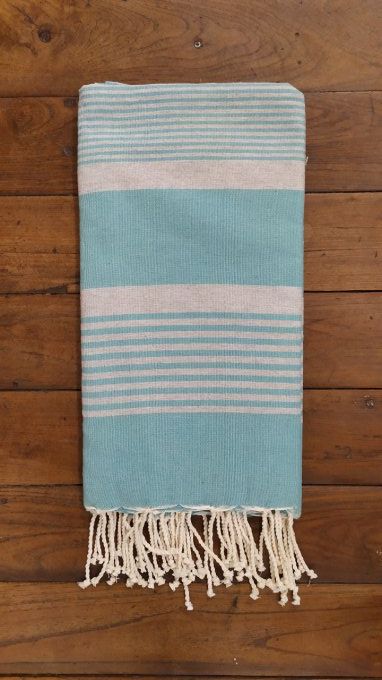Fouta Green  Grey stripes  Flat weaving 2x2m