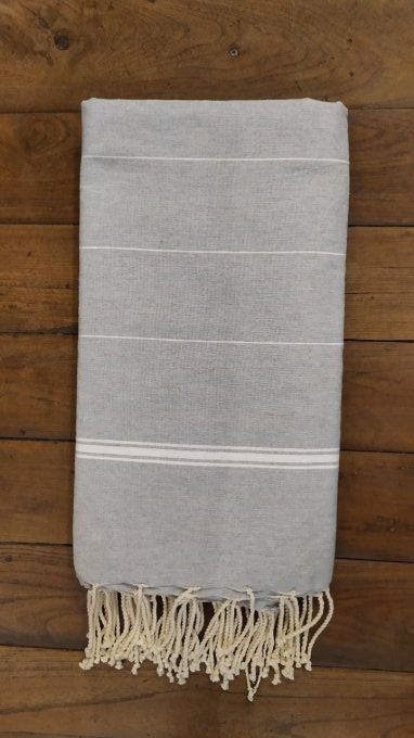 Fouta Light Grey - Thin white stripes - Flat weaving 3x2m  