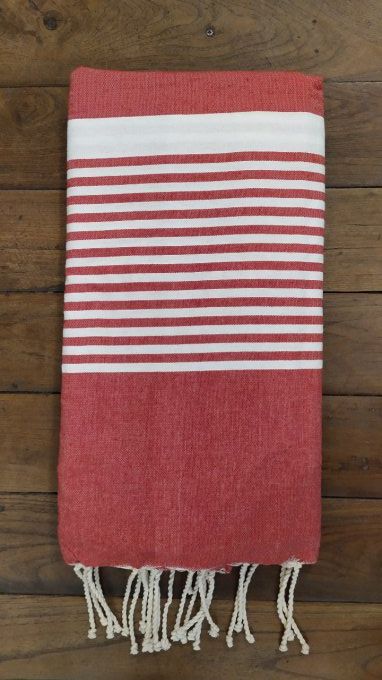 Fouta Red  -  White stripes Flat weaving 3x2m  