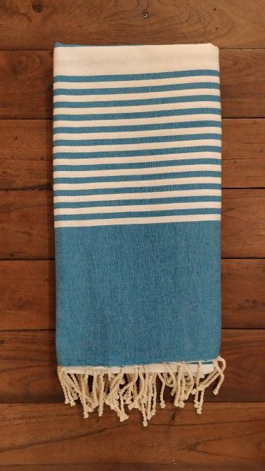 Fouta Turquoise -  White stripes Flat weaving 3x2m  