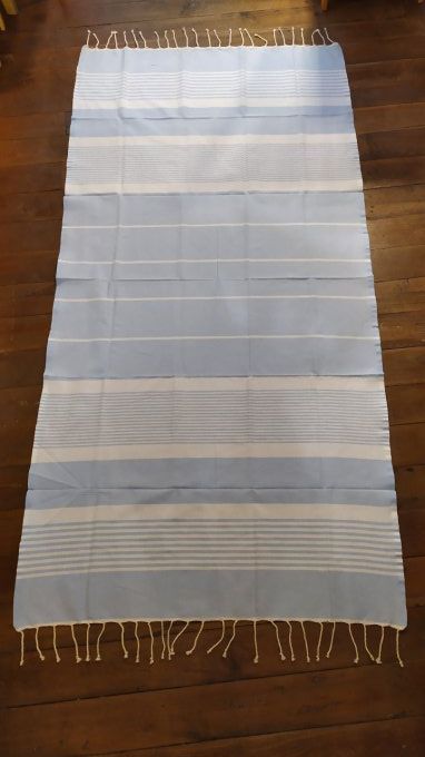 Fouta Arthur Sky Blue/white multi stripe flat weaving 2x1m 