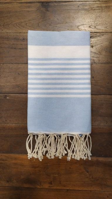 Fouta Arthur Sky Blue/white multi stripe flat weaving 2x1m 