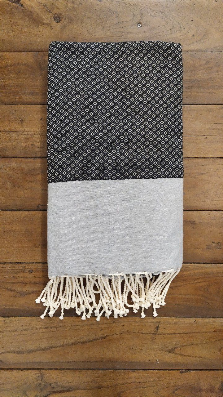 Fouta Black- Light Grey  - Oeil de Perdrix weaving 3x2m  