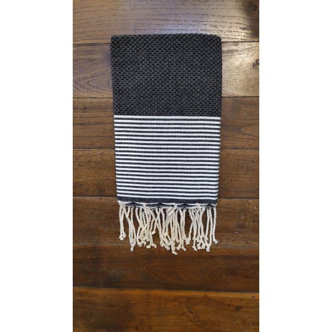 Fouta Black thin white stripes bumble bee weaving 2x1m  