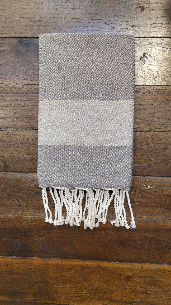 Fouta Chevron Diamond  Dark beige  Light beige stripe 2x1m   