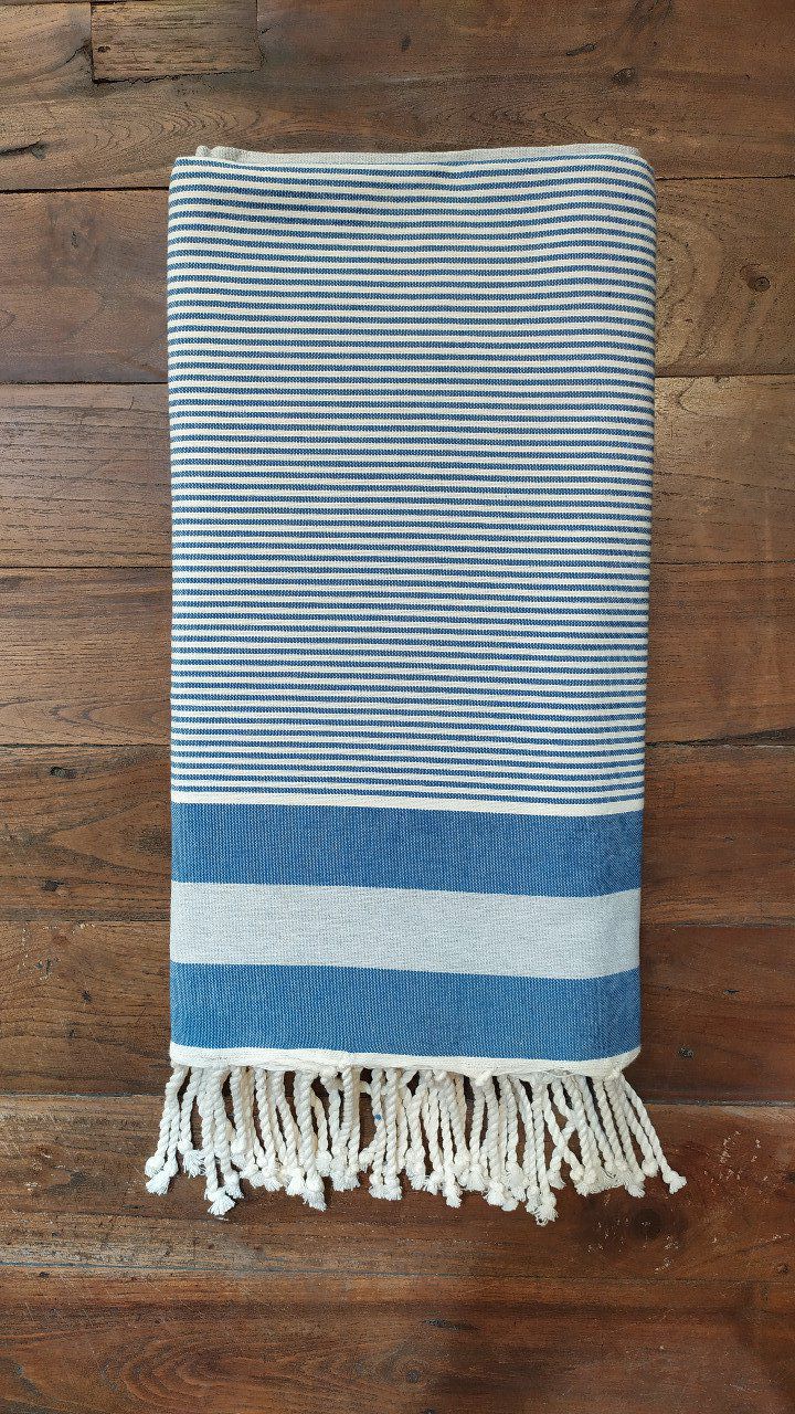 Fouta Indgo White  - Thin stripes - Flat weaving 3x2m    