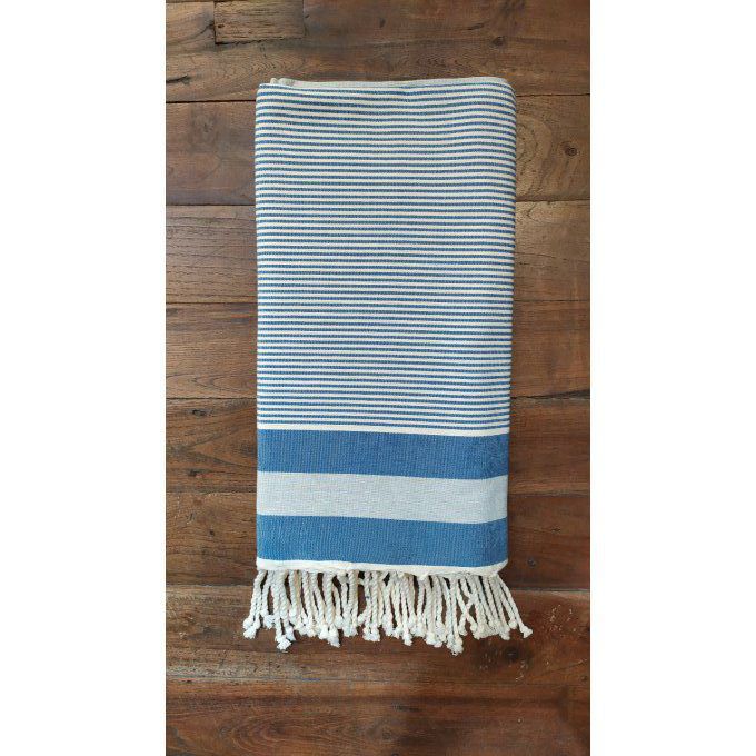 Fouta Indgo White  - Thin stripes - Flat weaving 3x2m    