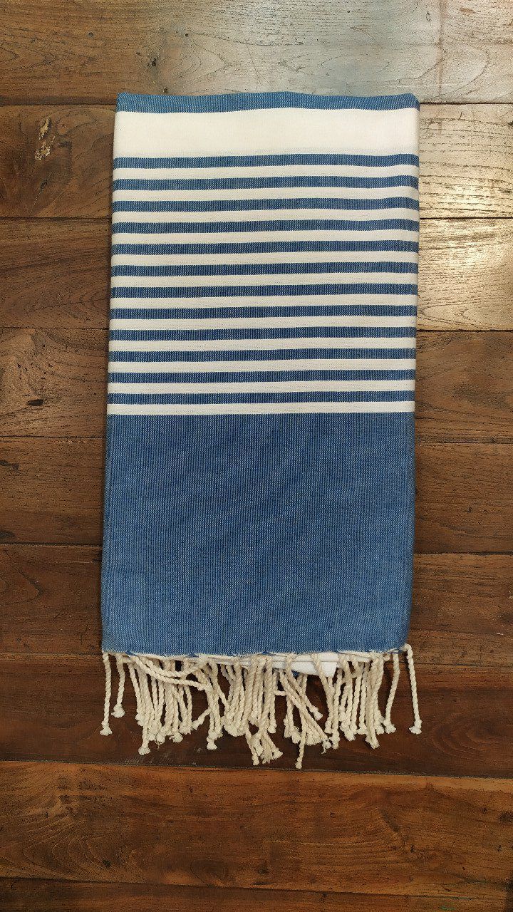 Fouta Indigo Blue -  White stripes Flat weaving 3x2m  