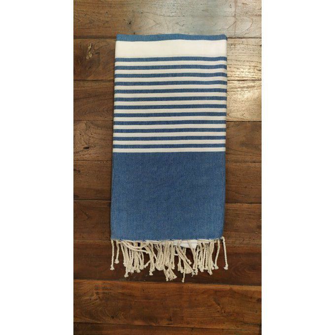 Fouta Indigo Blue -  White stripes Flat weaving 3x2m  