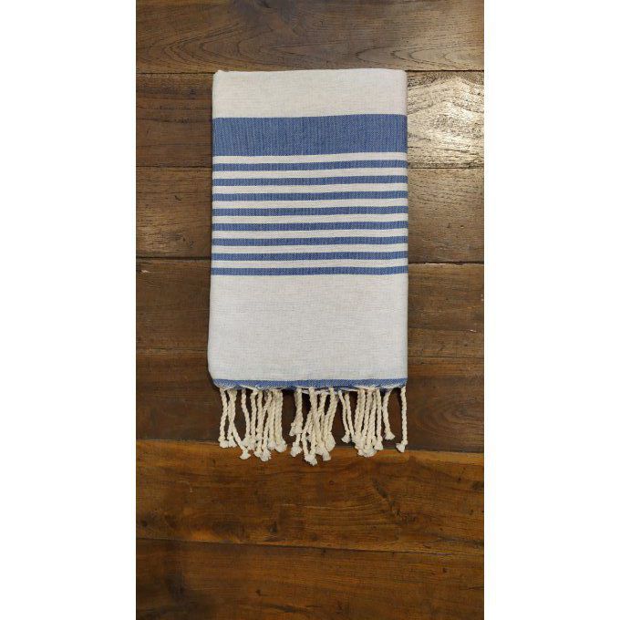 Fouta Arthur Light grey/blue multi stripe  flat weaving 2x1m