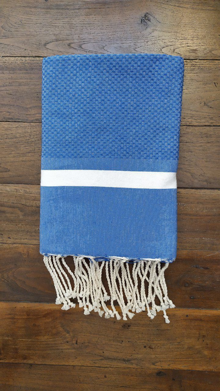 Fouta Marine blue  white stripe   bumble bee weaving 2x1m  