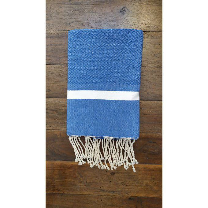 Fouta Marine blue  white stripe   bumble bee weaving 2x1m  