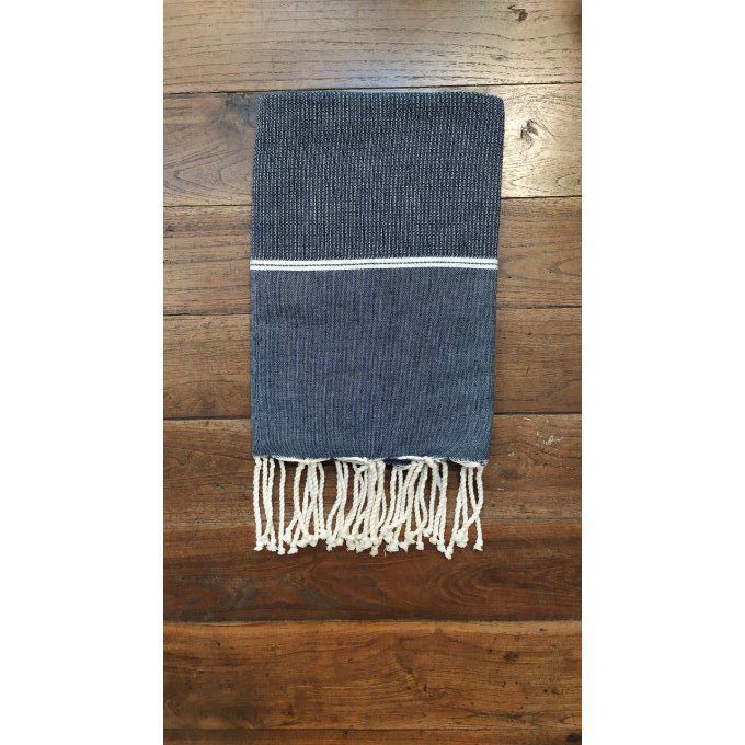 Fouta Nattée Marine blue  Thin white stripe 2x1m