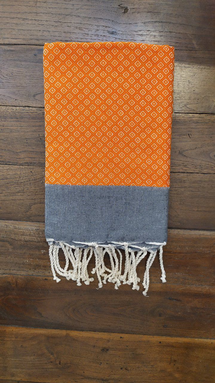 Fouta oeil de perdrix Tangerine - Brown stripe 2x1m  