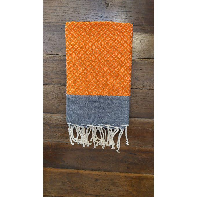 Fouta oeil de perdrix Tangerine - Brown stripe 2x1m  