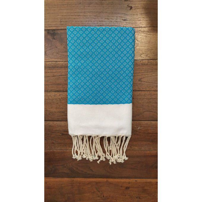 Fouta oeil de perdrix Turquoise - White stripe 2x1m   