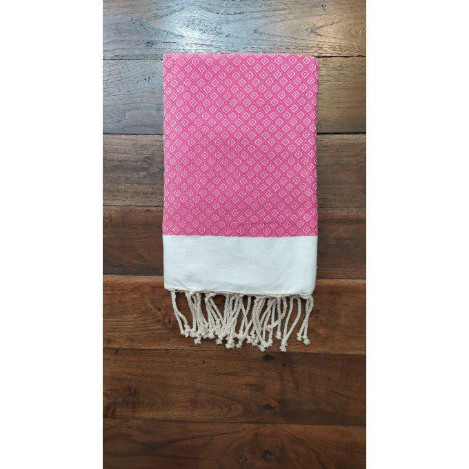 Fouta oeil de perdrix rose - white stripe 2x1m