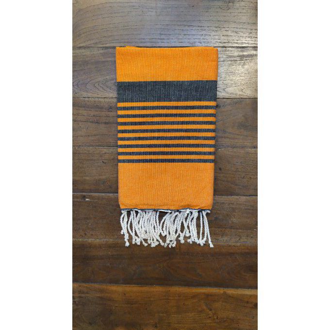 Fouta Arthur Orange/black multi stripe flat weaving 2x1m 