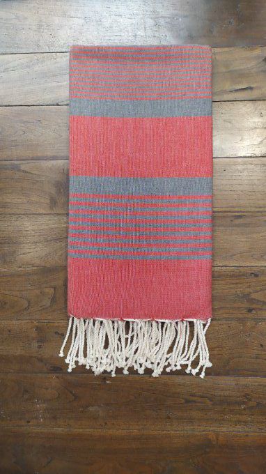 Fouta Red  Grey stripes  Flat weaving 2x2m    