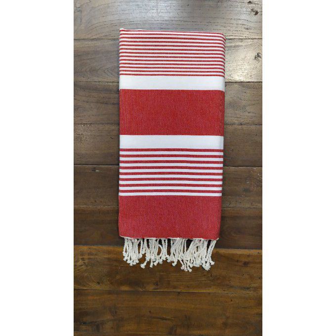 Fouta Red  White stripes  Flat weaving 2x2m    