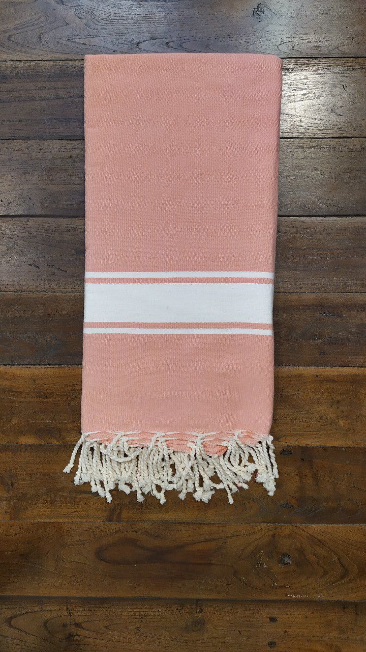 Fouta Strawberry Icecream rose  White stripe  Flat weaving 2x2m