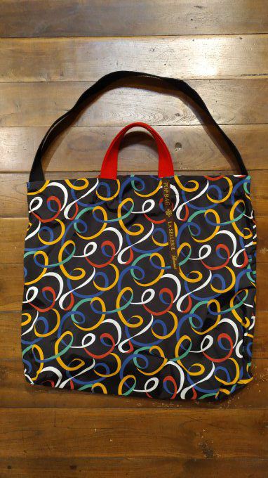 Italian Handmade pop bag "La Sellerie"  - Black/curves multicolor - 51x51cm