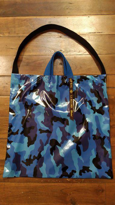 Italian Handmade pop bag "La Sellerie"  - Blue camouflage - 51x51cm   