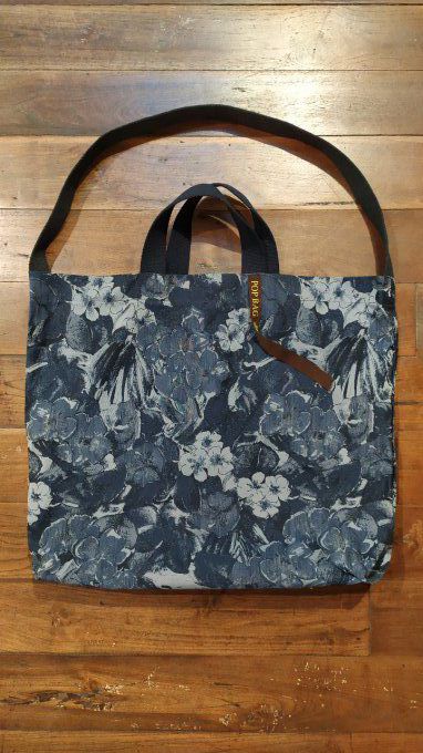 Italian Handmade pop bag "La Sellerie"  - Blue flowers - 51x51cm 