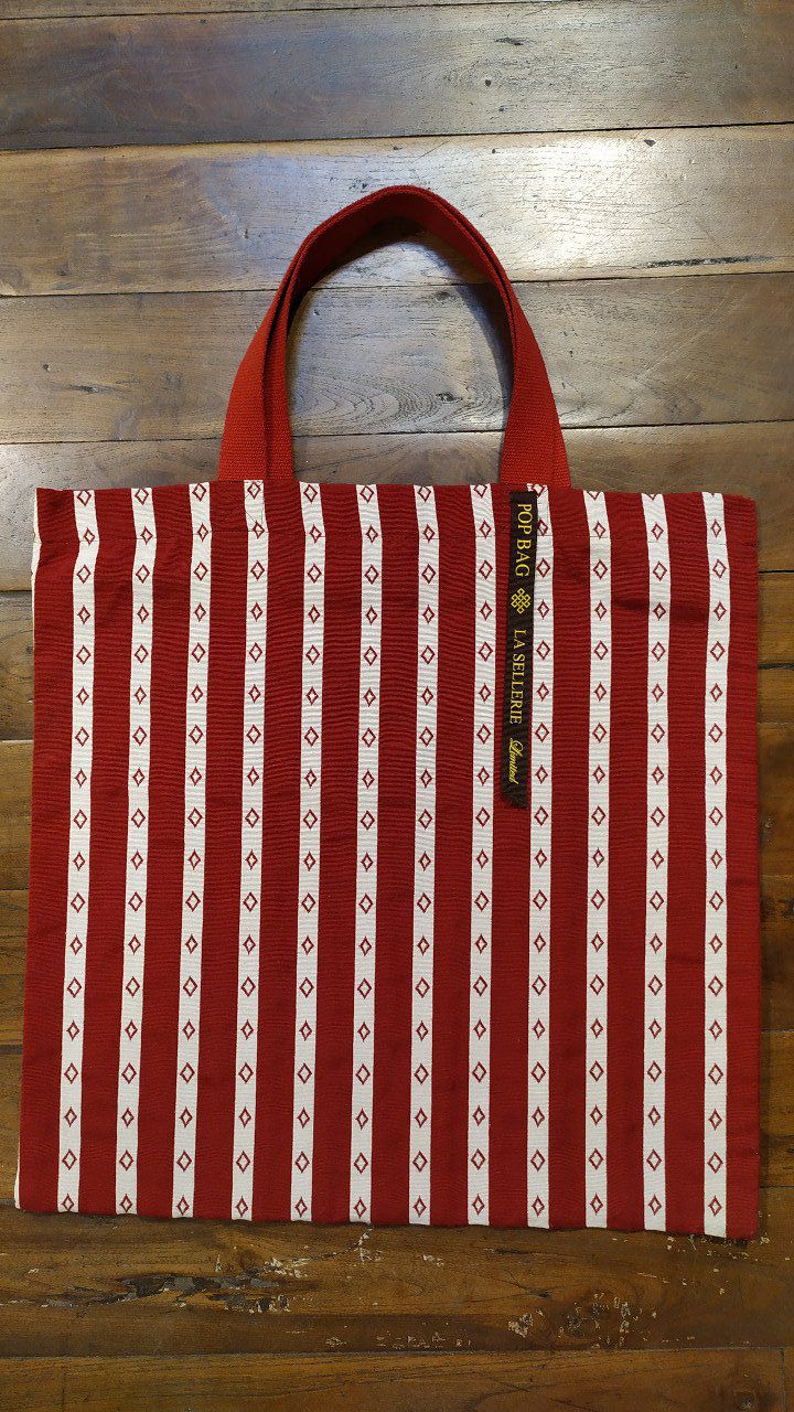 Italian Handmade pop bag "La Sellerie"  - Red/White stripes - 51x51cm 