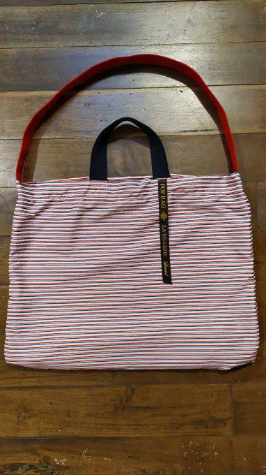 Italian Handmade pop bag "La Sellerie"  - White /Blue red stripes - 51x51cm  