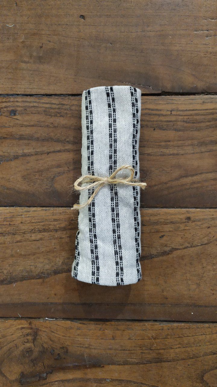 Kitchen Tea Towel - Grey Black stripes - with buckle to hang - 70x45 cm 