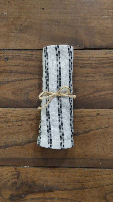 Kitchen Tea Towel - Grey Black stripes - with buckle to hang - 70x45 cm 