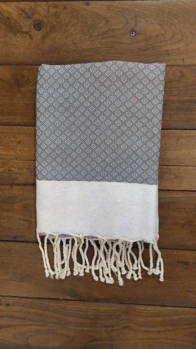 Fouta oeil de perdrix Medium Grey - Cream stripe 2x1m    