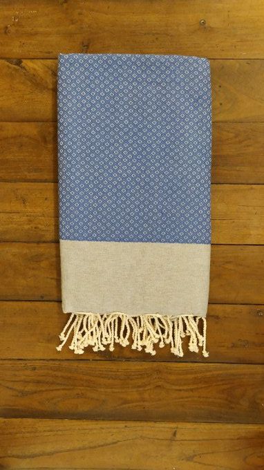 Fouta Indigo Light Grey Oeil de Perdrix weaving  2x2m 