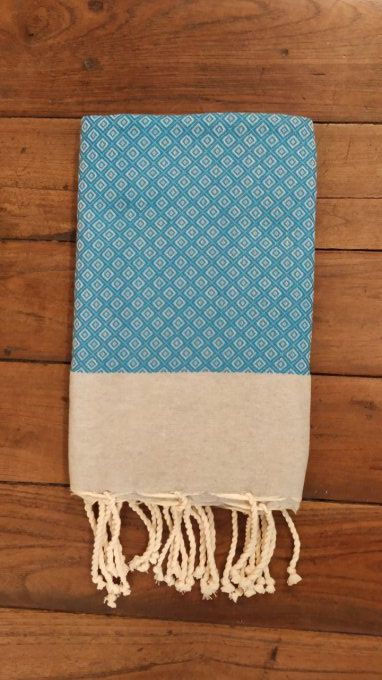 Fouta oeil de perdrix Turquoise - Grey stripe 2x1m   