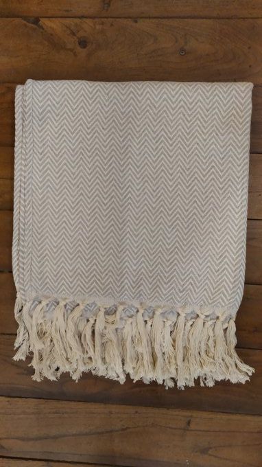 Throw Thick weaving  Grey slightly blue  Cream stripes - Chevron design 160x160 cm 