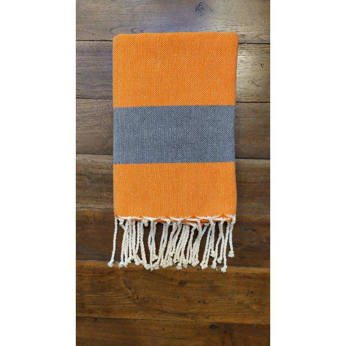 Fouta Chevron Diamond  Tangerine  Dark grey stripe 2x1m  