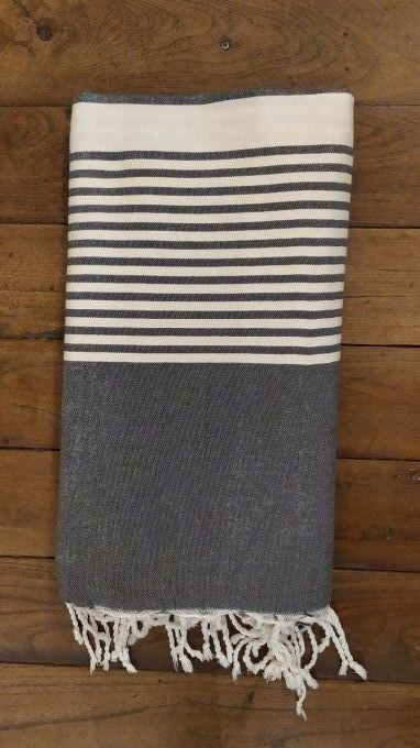 Fouta Anthracite  -  Cream stripes Flat weaving 3x2m  