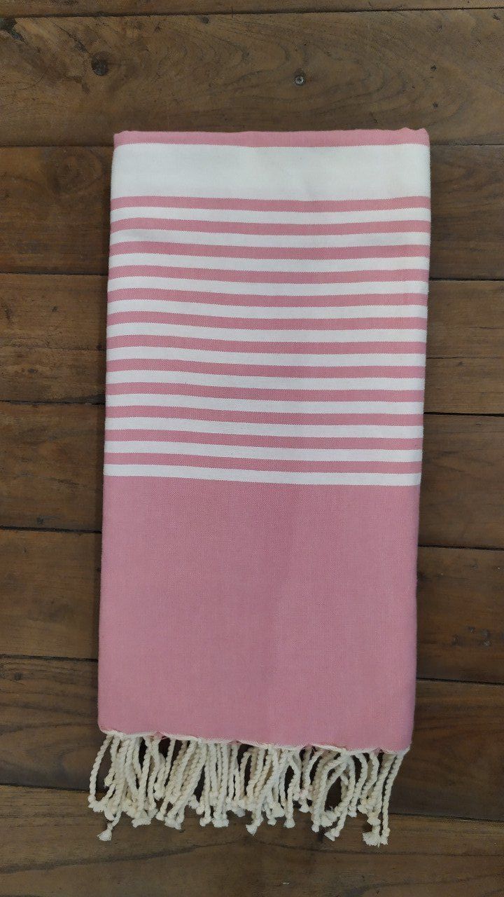Fouta Pink  -  White stripes Flat weaving 3x2m  