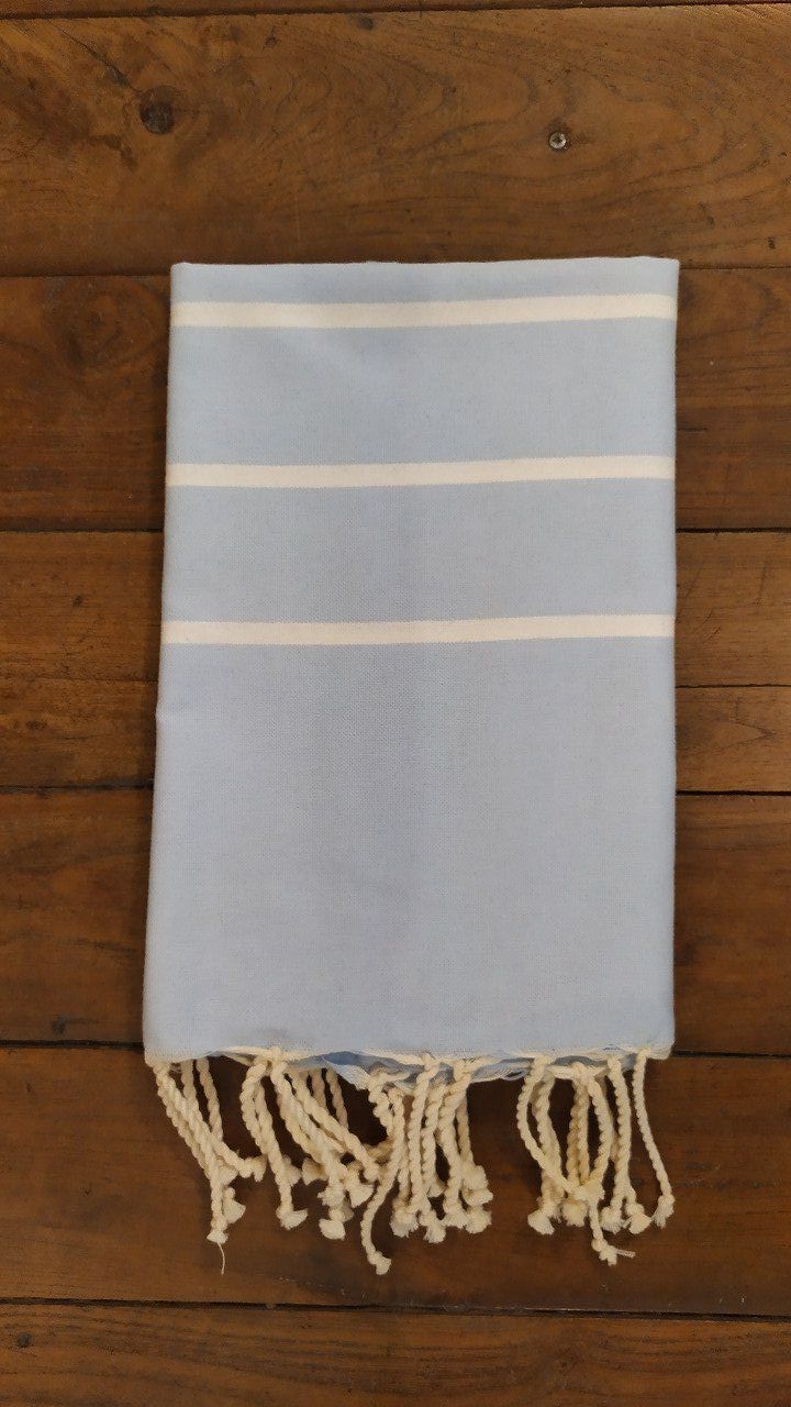 Fouta Sky Blue/White thin stripe flat weaving 2x1m 