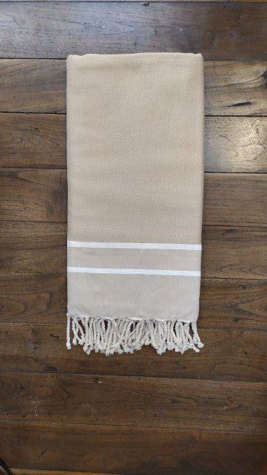 Fouta Beige Chevron weaving Running whip stitch Edge. 2x2m