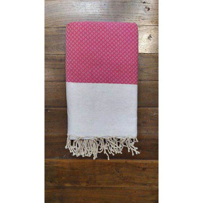 Fouta Fushia Cream Oeil de Perdrix weaving 2,50x2,35m    