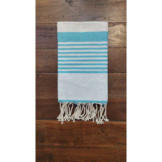 Fouta Arthur Light grey/turquoise multi stripe flat weaving 2x1m 